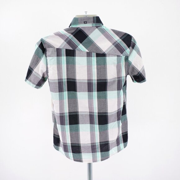 DAMAGED Amplify Black White Gray Plaid Small Button Front Dress Shirt Short Slee - Picture 8 of 12